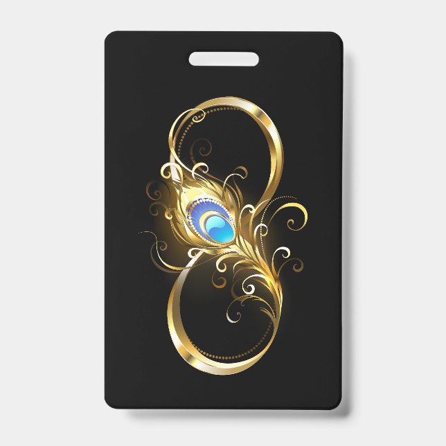 Infinity with Golden Peacock Feather ID Badge (Front)