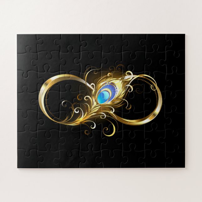 Infinity with Golden Peacock Feather Jigsaw Puzzle (Horizontal)