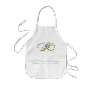Infinity with Golden Peacock Feather Kids Apron