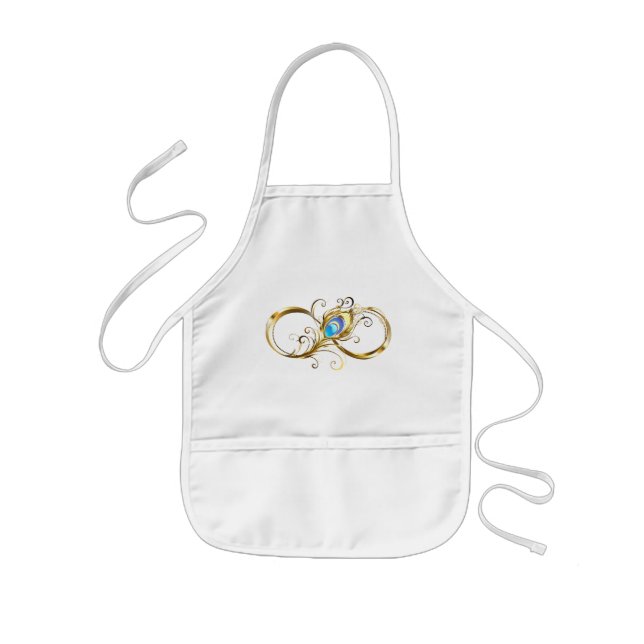 Infinity with Golden Peacock Feather Kids Apron (Front)