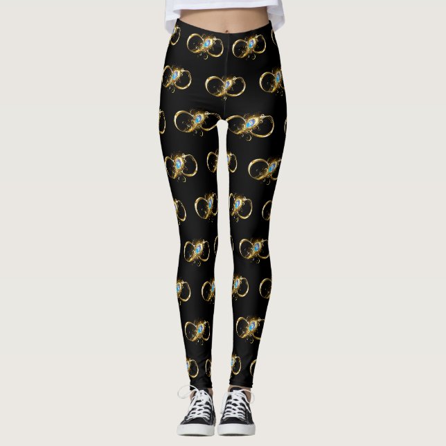 Infinity with Golden Peacock Feather Leggings (Front)