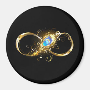 Infinity with Golden Peacock Feather Magnet