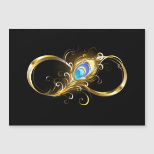 Infinity with Golden Peacock Feather Magnetic Invitation