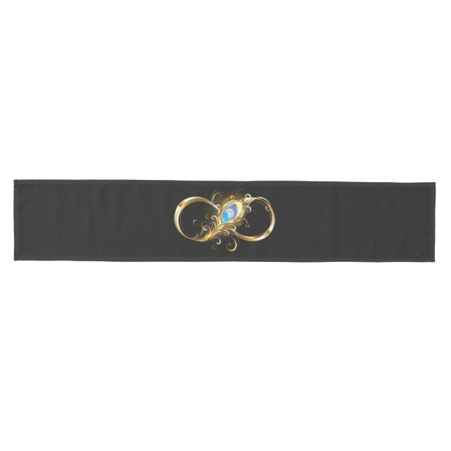 Infinity with Golden Peacock Feather Medium Table Runner (Horizontal)