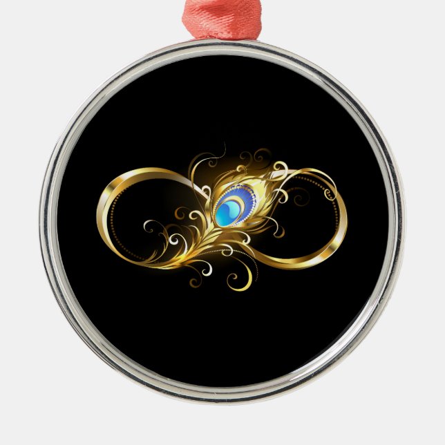 Infinity with Golden Peacock Feather Metal Tree Decoration (Front)