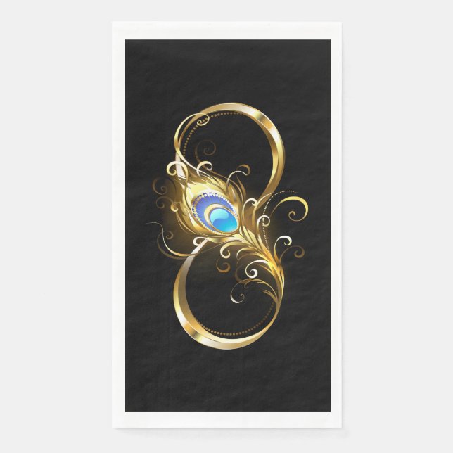 Infinity with Golden Peacock Feather Napkin (Front)