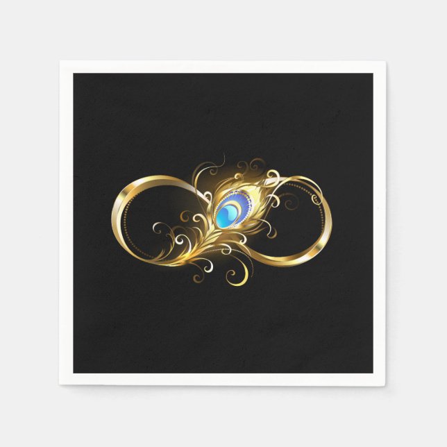 Infinity with Golden Peacock Feather Napkin (Front)