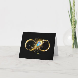 Infinity with Golden Peacock Feather Note Card