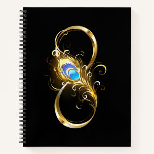 Infinity with Golden Peacock Feather Notebook