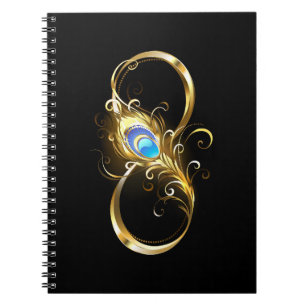 Infinity with Golden Peacock Feather Notebook
