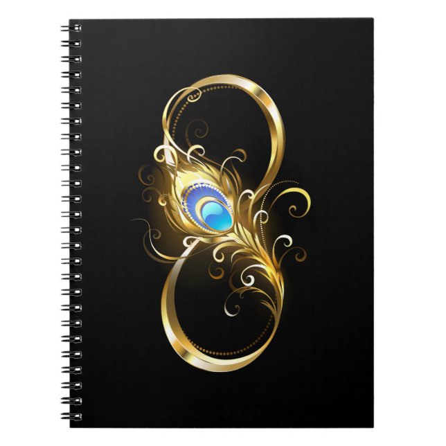 Infinity with Golden Peacock Feather Notebook (Front)