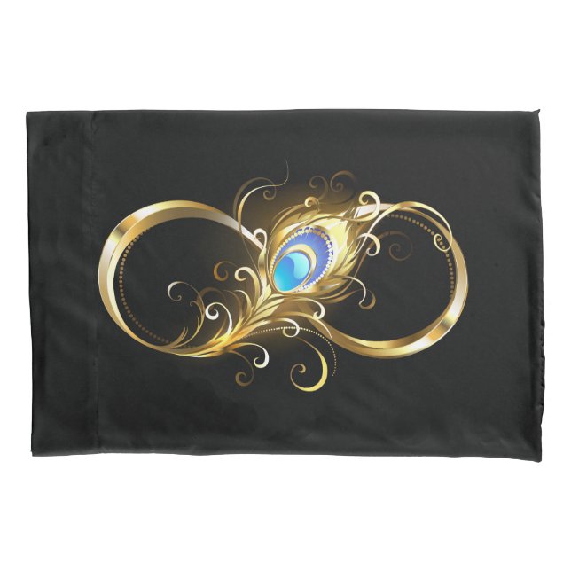 Infinity with Golden Peacock Feather Pillowcase (Front)