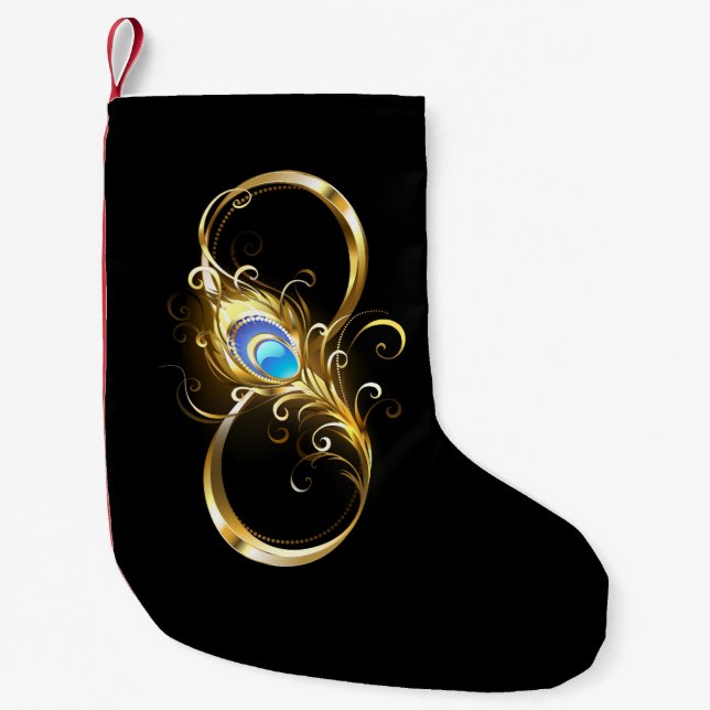 Infinity with Golden Peacock Feather Small Christmas Stocking (Front)