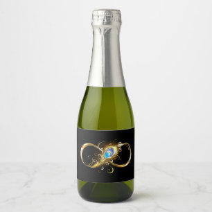 Infinity with Golden Peacock Feather Sparkling Wine Label