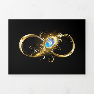Infinity with Golden Peacock Feather Tri-Fold Card