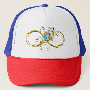 Infinity with Golden Peacock Feather Trucker Hat