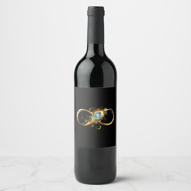 Infinity with Golden Peacock Feather Wine Label (Front)