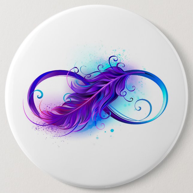 Infinity with Purple Feather 6 Cm Round Badge (Front)