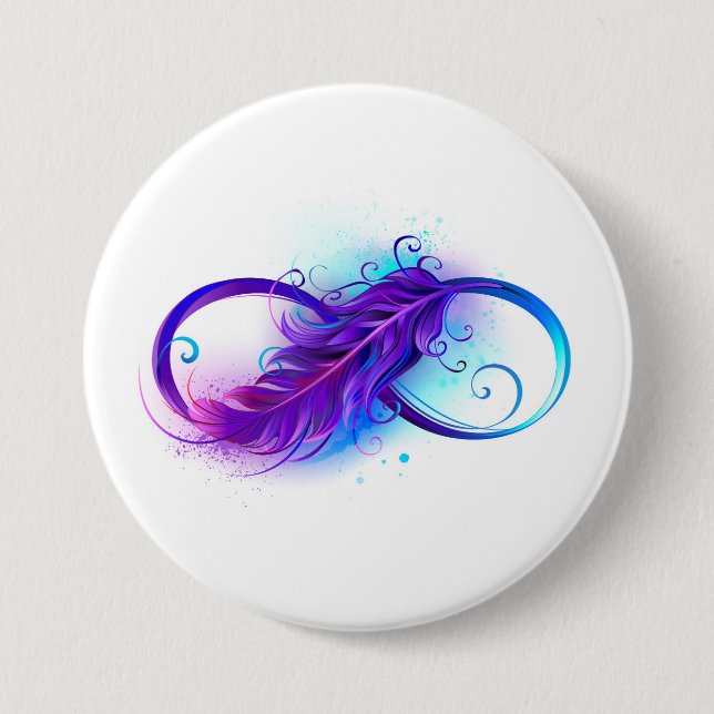 Infinity with Purple Feather 7.5 Cm Round Badge (Front)
