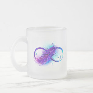 Infinity with Purple Feather Frosted Glass Coffee Mug
