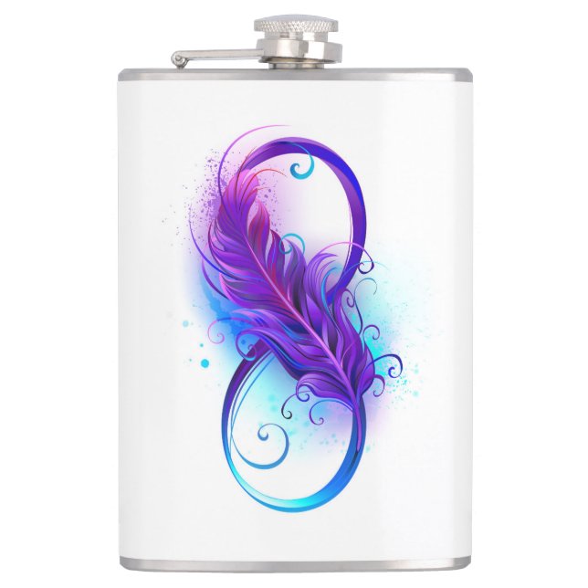 Infinity with Purple Feather Hip Flask (Front)