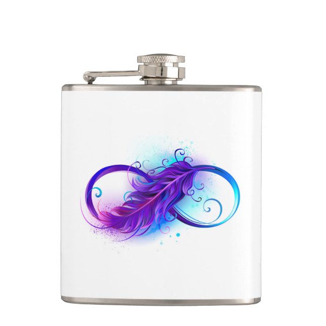 Infinity with Purple Feather Hip Flask (Front)