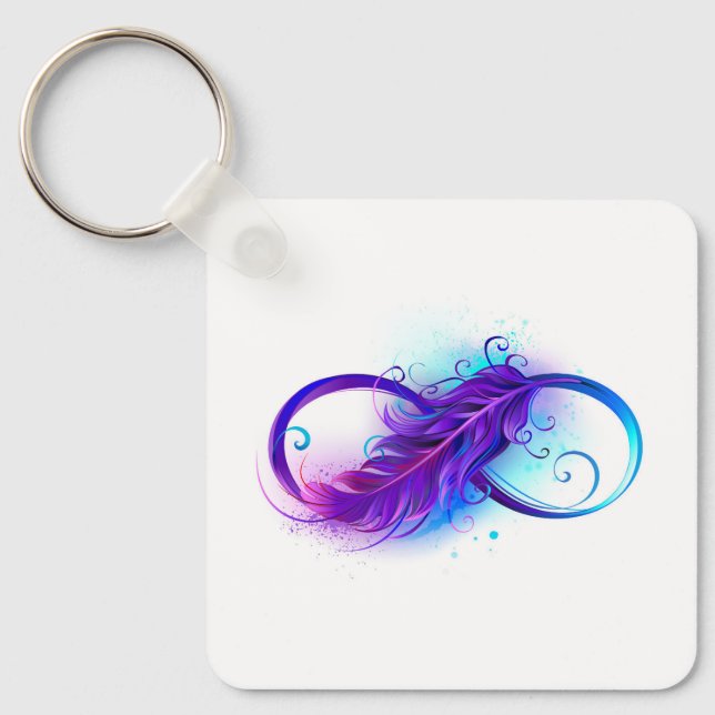 Infinity with Purple Feather Key Ring (Front)