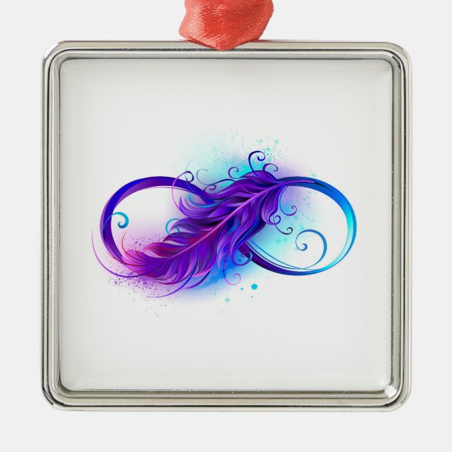 Infinity with Purple Feather Metal Tree Decoration (Front)