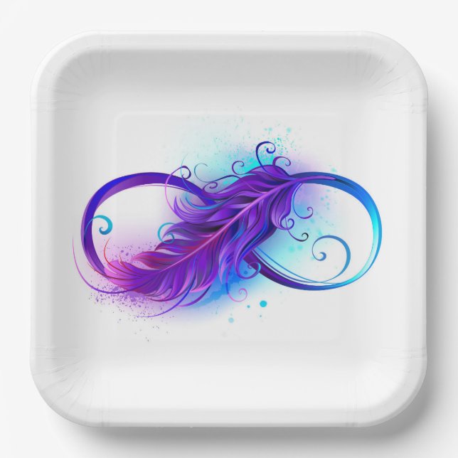Infinity with Purple Feather Paper Plate (Front)