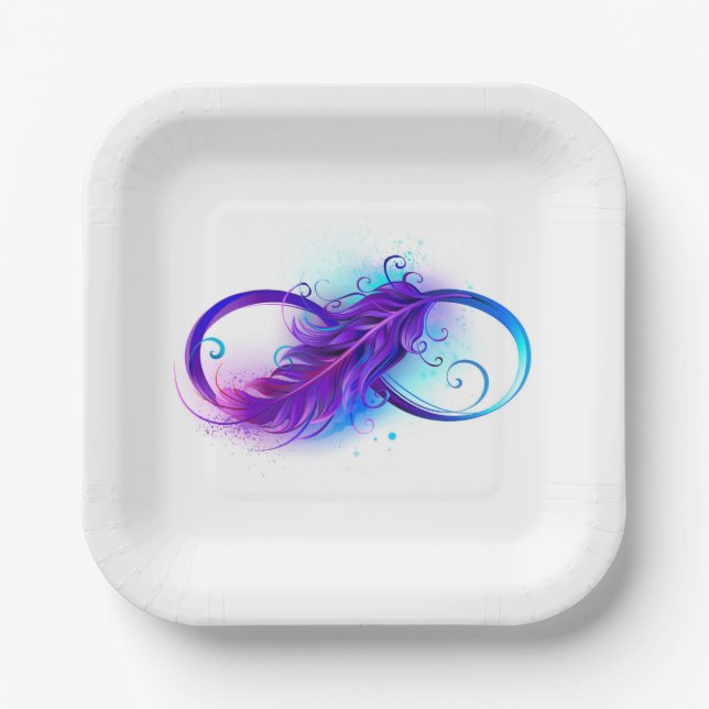 Infinity with Purple Feather Paper Plate (Front)