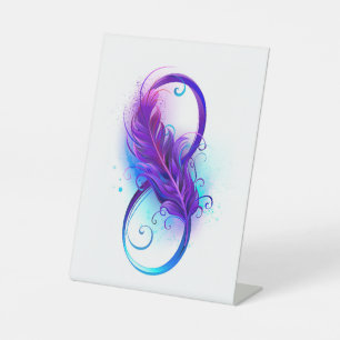 Infinity with Purple Feather Pedestal Sign