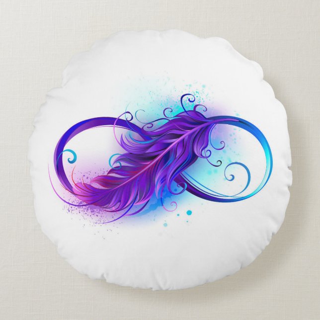 Infinity with Purple Feather Round Cushion (Front)