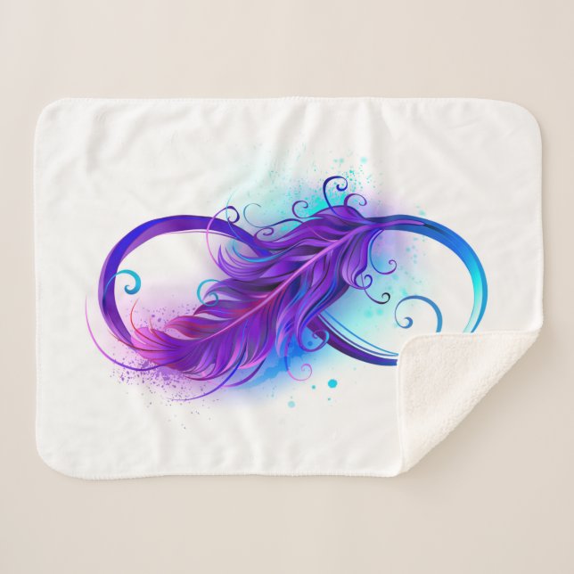 Infinity with Purple Feather Sherpa Blanket (Front (Horizontal))