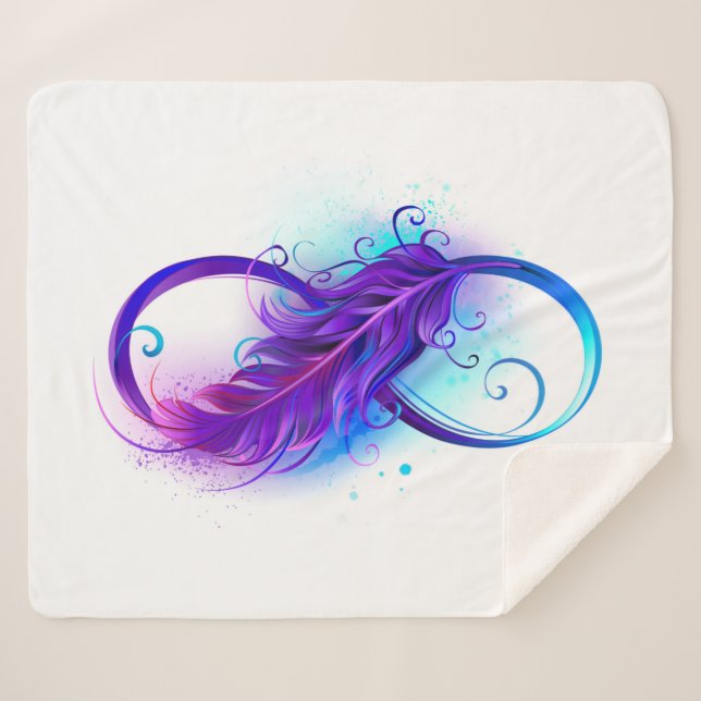 Infinity with Purple Feather Sherpa Blanket (Front (Horizontal))