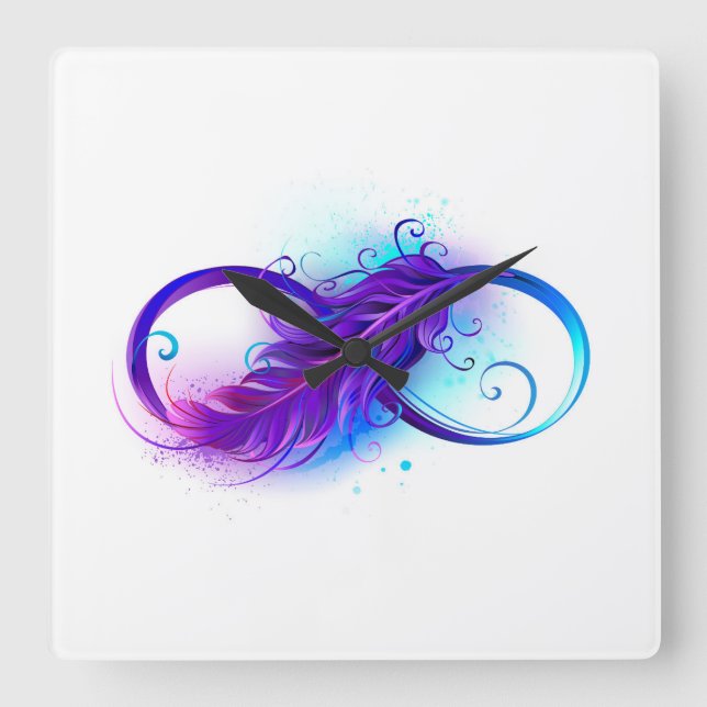 Infinity with Purple Feather Square Wall Clock (Front)