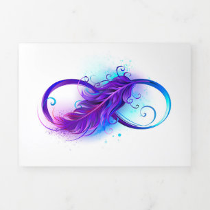 Infinity with Purple Feather Tri-Fold Invitation