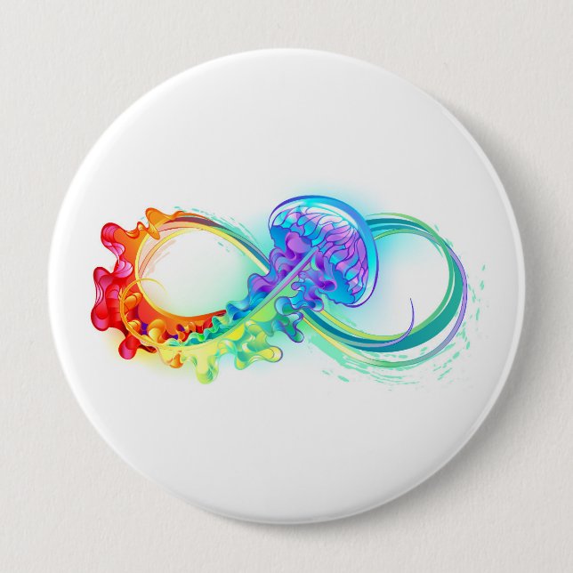 Infinity with Rainbow Jellyfish 10 Cm Round Badge (Front)