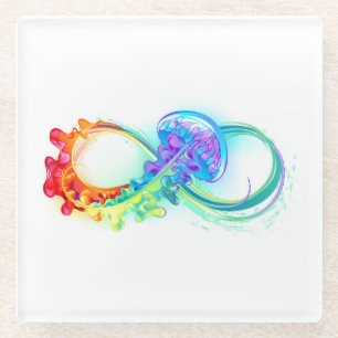 Infinity with Rainbow Jellyfish Glass Coaster