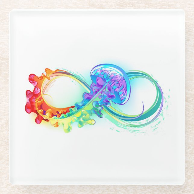Infinity with Rainbow Jellyfish Glass Coaster (Front)