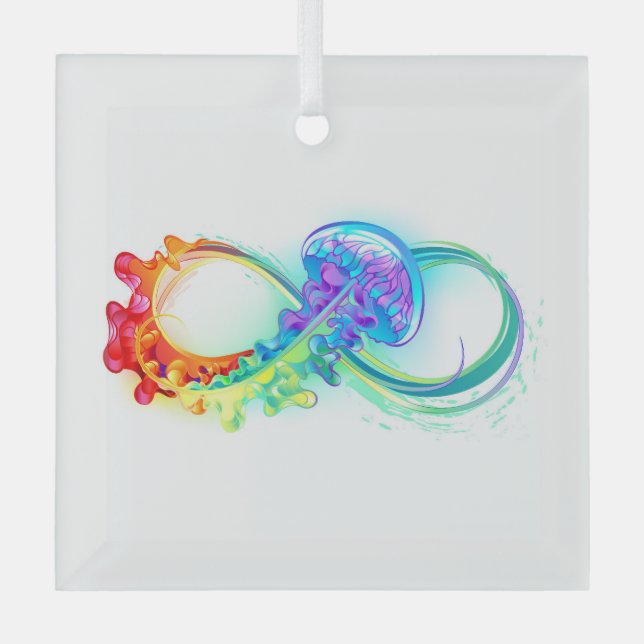 Infinity with Rainbow Jellyfish Glass Tree Decoration (Front)