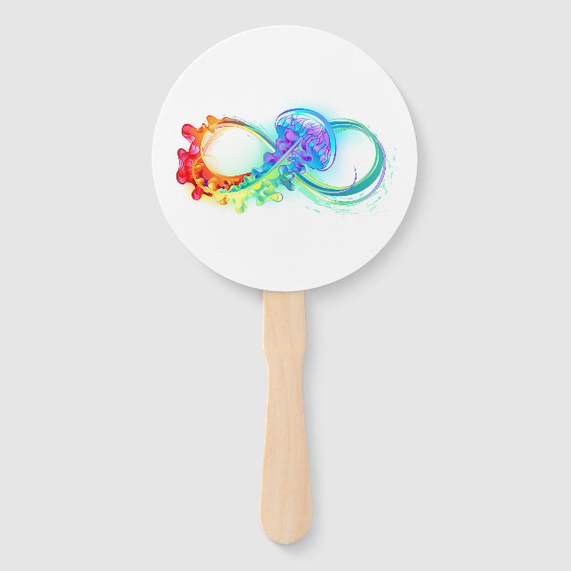 Infinity with Rainbow Jellyfish Hand Fan (Front)
