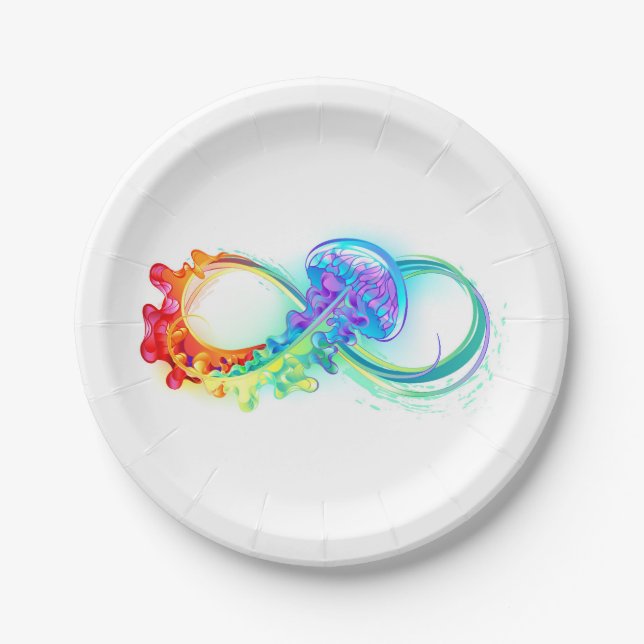 Infinity with Rainbow Jellyfish Paper Plate (Front)