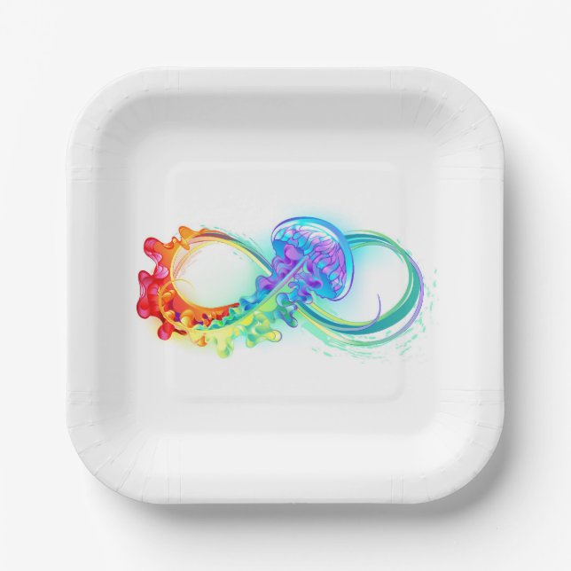 Infinity with Rainbow Jellyfish Paper Plate (Front)