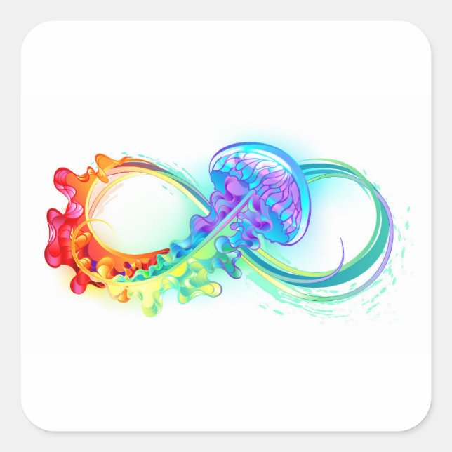 Infinity with Rainbow Jellyfish Square Sticker (Front)
