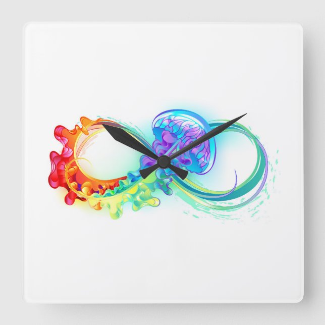 Infinity with Rainbow Jellyfish Square Wall Clock (Front)
