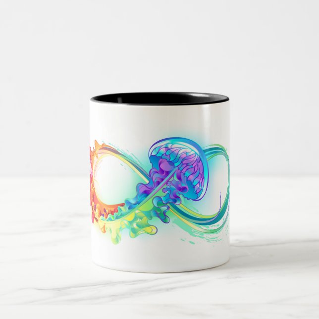 Infinity with Rainbow Jellyfish Two-Tone Coffee Mug (Center)
