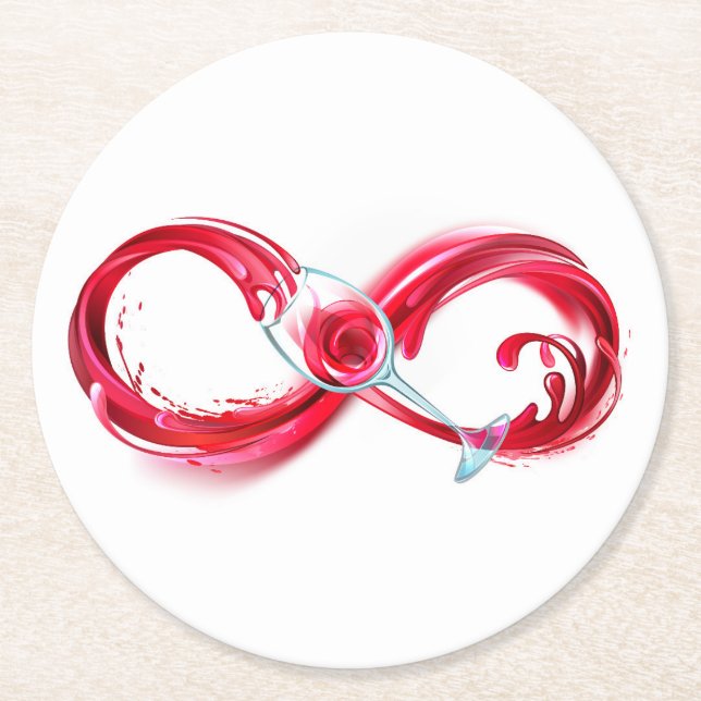 Infinity with Red Wine Round Paper Coaster (Front)