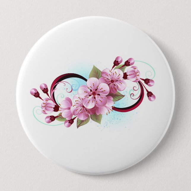 Infinity with Sakura Blossom Flowers 10 Cm Round Badge (Front)