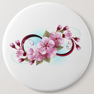 Infinity with Sakura Blossom Flowers 6 Cm Round Badge