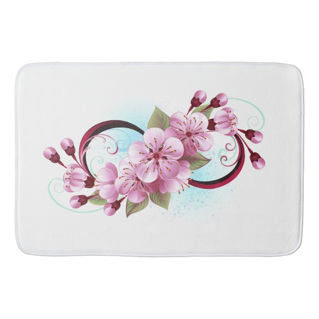 Infinity with Sakura Blossom Flowers Bath Mat (Front)